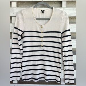 J. Crew Ladies Henley Waffle Thermal Shirt Size S Button Long Sleeve Striped